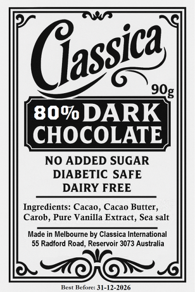 Classica 80% Dark Chocolate Bar 90g